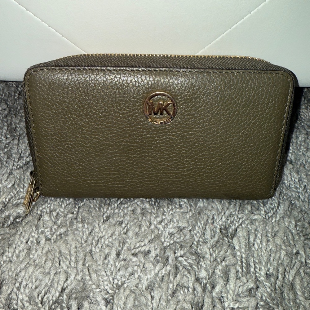 Michael Kors Olive Green Wallet with Gold Logo